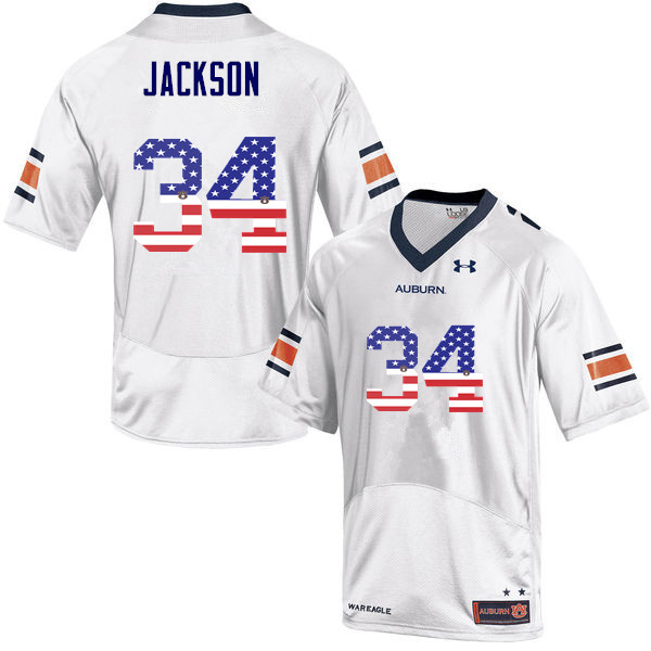Men #34 Bo Jackson Auburn Tigers USA Flag Fashion College Football Jerseys-White - Click Image to Close